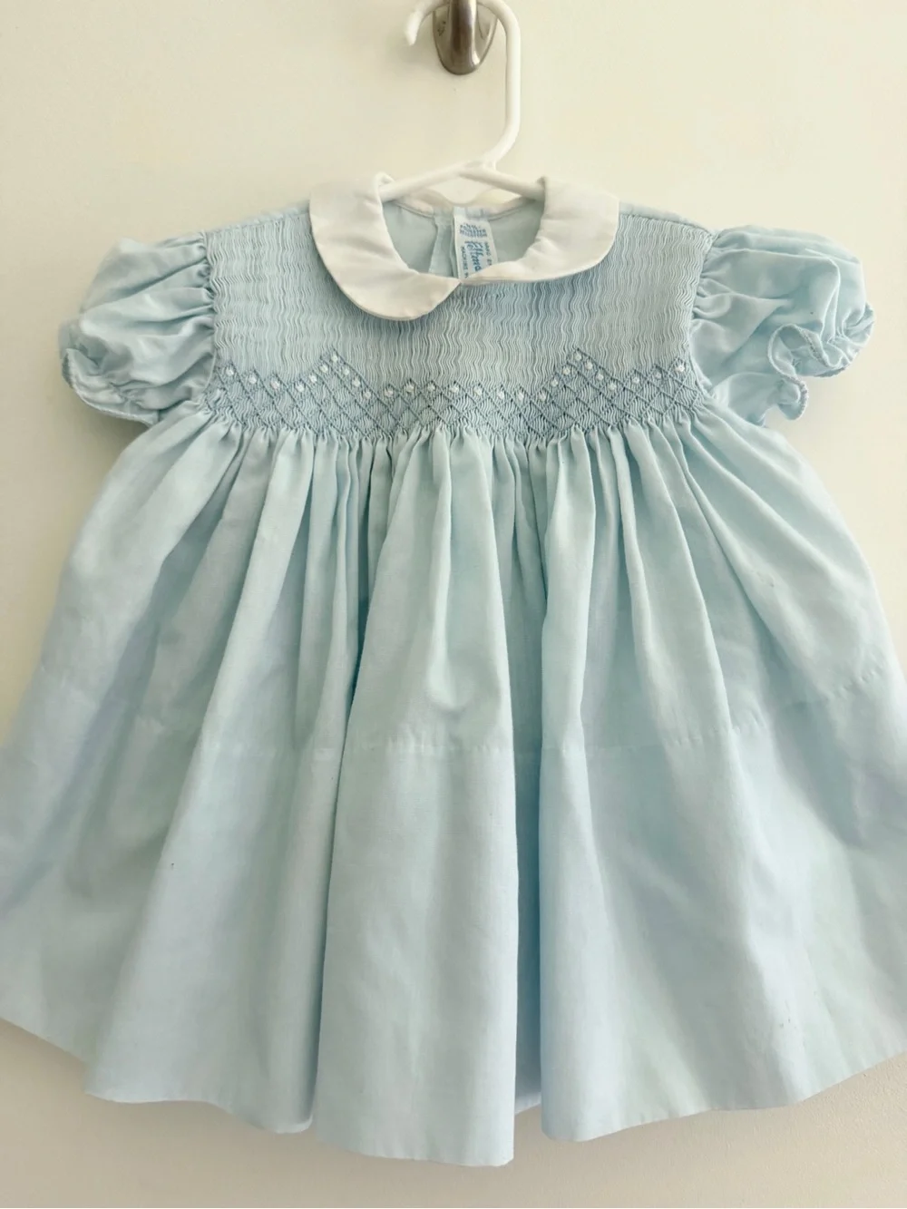 Vintage Feltman Bros Hand Embroidered Smocked Baby Dress Peter Pan Collar NB